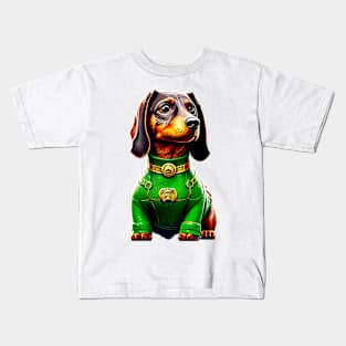 The Scale Master: Dachshund in a Green Scaled Suit Tee Kids T-Shirt